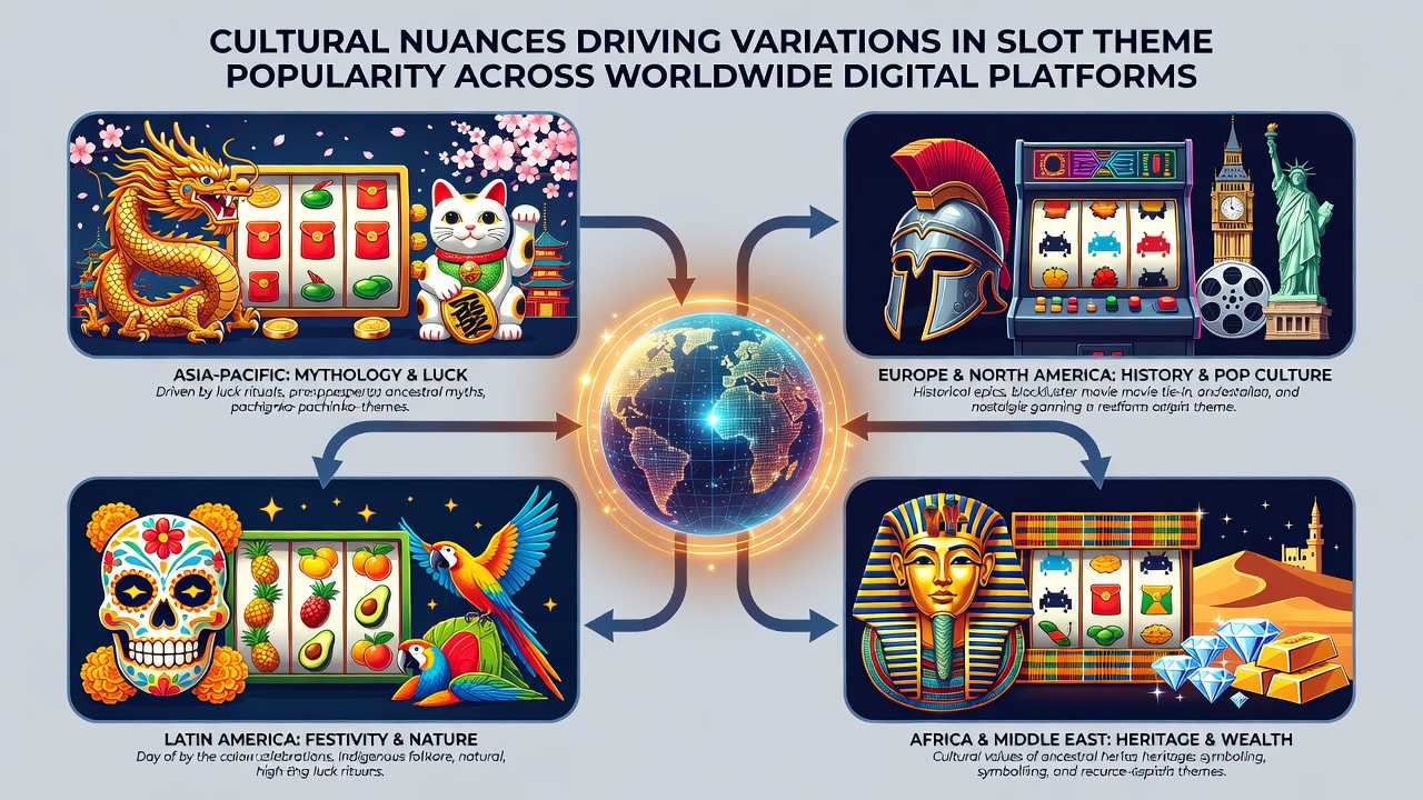Diverse slot game interfaces displaying culturally specific themes popular in different global markets