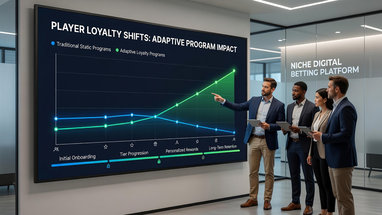Analytics dashboard displaying shifting loyalty metrics and adaptive reward distributions on digital betting platforms